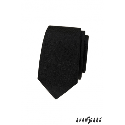 Cravată neagră îngustă cu motiv paisley