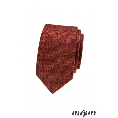 Cravată subțire cu model maro scorțișoară