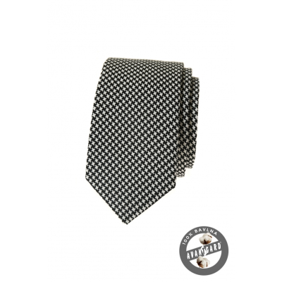 Cravată îngustă din bumbac alb și negru