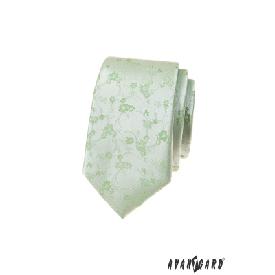 Cravată îngustă cu model floral în verde