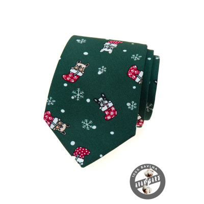 Cravată verde de Crăciun cu un buldog
