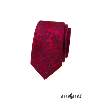 Cravată roșie cu model albastru de cașmir