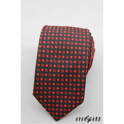 Cravată neagră îngustă cu buline roșii