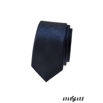 Cravată îngustă albastru închis cu structură de virgule