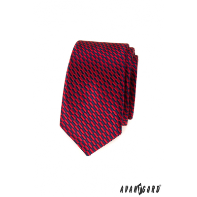 Cravată îngustă cu dreptunghiuri roșu-albastru