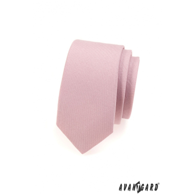 Cravată îngustă roz mat pudră