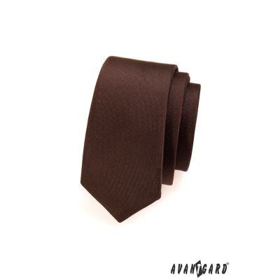Cravată îngustă monocromă maro mat