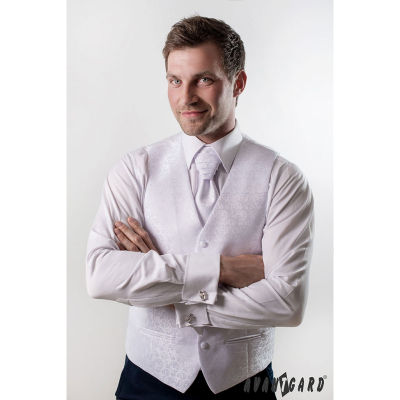 Vesta de nunta barbati cu cravata Model alb lucios
