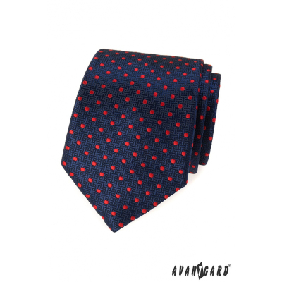 Cravată albastră texturată cu puncte roșii