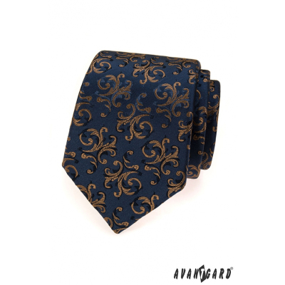 Cravata albastra cu ornamente maro