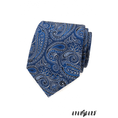 Cravată cu model paisley albastru-alb
