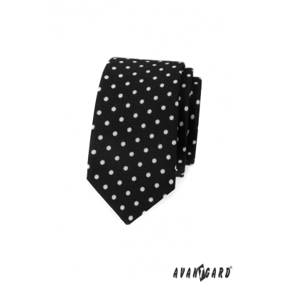 Cravată neagră îngustă cu buline albe