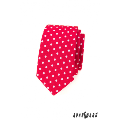 Cravată roșie îngustă cu buline albe