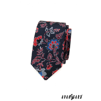 Cravată îngustă pentru bărbați cu flori colorate