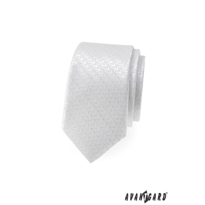 Cravată albă îngustă cu dungi decorative