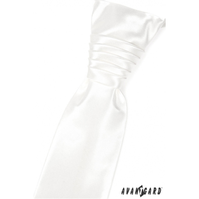 Cravată de mireasă albă, netedă, strălucitoare