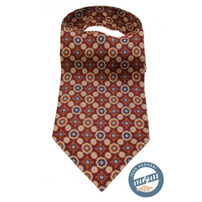 Cravata maro Ascot cu model colorat