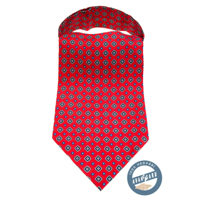 Cravata rosie Ascot cu model albastru inchis