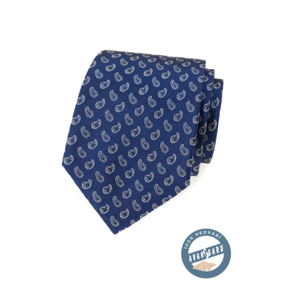 Cravată de mătase albastră cu model paisley mic