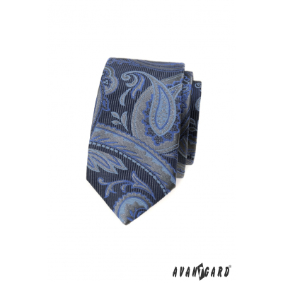 Cravată îngustă albastră cu model modern