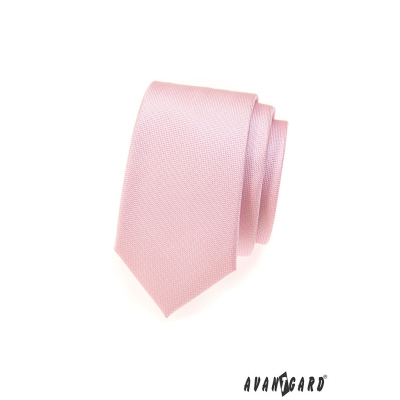 Cravată îngustă roz, fin structurată