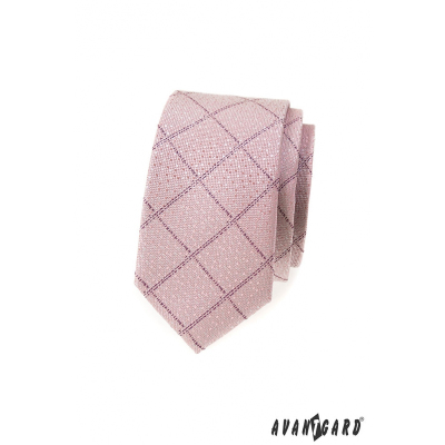 Cravată îngustă roz pudrat cu model