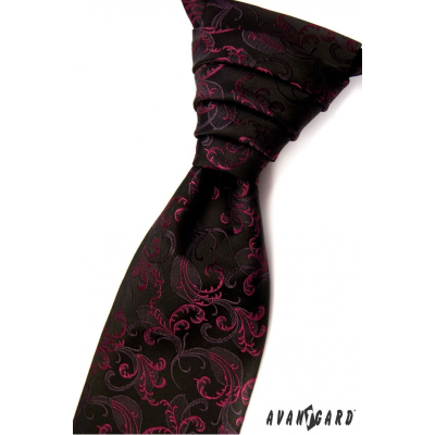 Cravata de nunta neagra cu ornamente fucsia