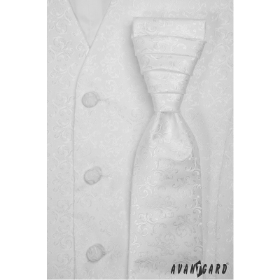 Vesta de nunta barbateasca alba cu cravata, model stralucitor