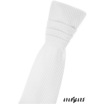 Cravată franceză de băiat albă cu dungă diagonală