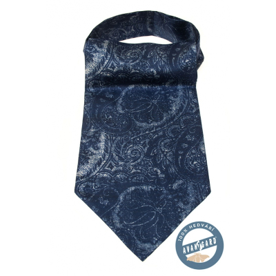 Cravata albastra Ascot cu un model interesant paisley