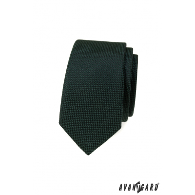 Cravată îngustă verde închis cu structură tricotată