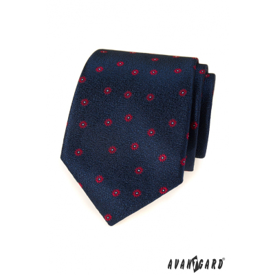 Cravată albastră pentru bărbați cu model roșu