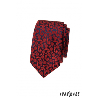 Cravată îngustă cu model roșu