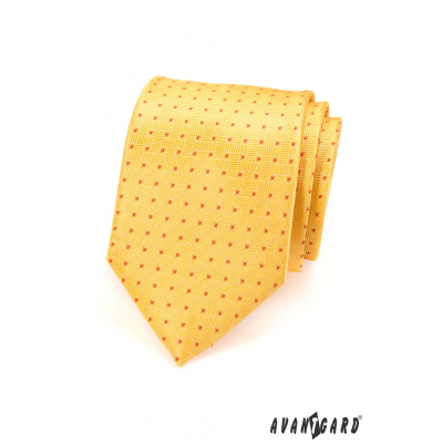Cravată galbenă pentru bărbați cu buline roșii