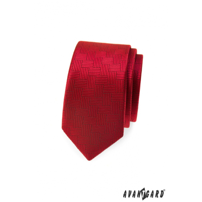 Cravată roșie îngustă cu model punctat