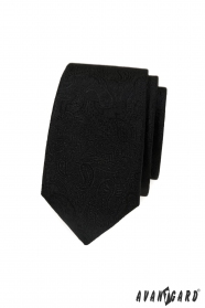 Cravată neagră îngustă cu motiv paisley