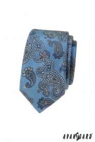Cravată îngustă albastră cu motiv cașmir