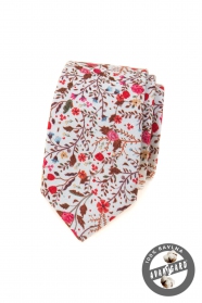 Cravată îngustă din bumbac cu model floral