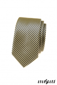 Cravată îngustă în dungi gri-gălbui