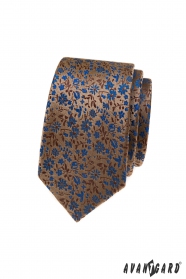 Cravată maro îngustă cu model floral