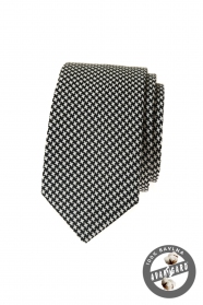Cravată îngustă din bumbac alb și negru