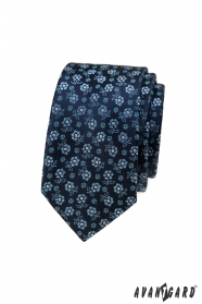 Cravata albastra ingusta cu model floral