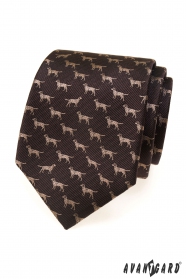 Cravată maro cu motiv de câine