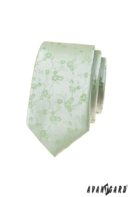 Cravată îngustă cu model floral în verde