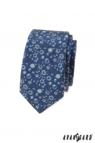 Cravată îngustă cu model albastru-galben