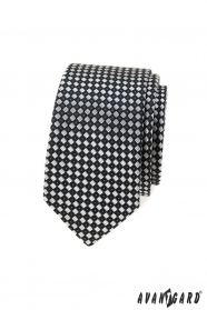 Cravată îngustă în carouri negru-gri