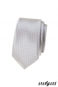 Cravată îngustă în carouri gri
