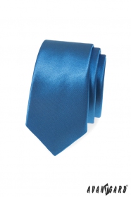 Cravată îngustă, netedă, albastră