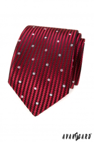 Cravată roșie texturată cu puncte mari albe