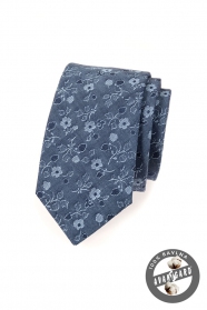 Cravata albastra din bumbac cu flori